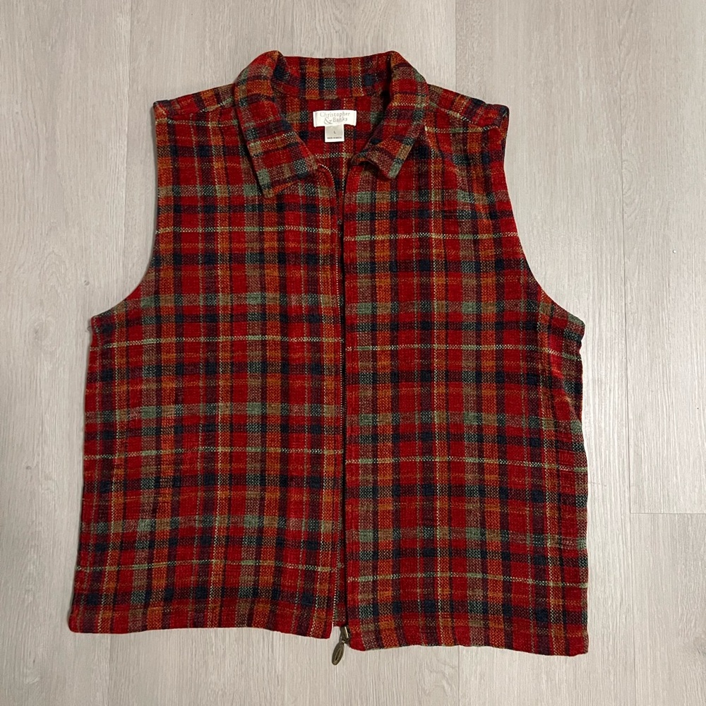 Vintage Plaid Vest - Red and Green